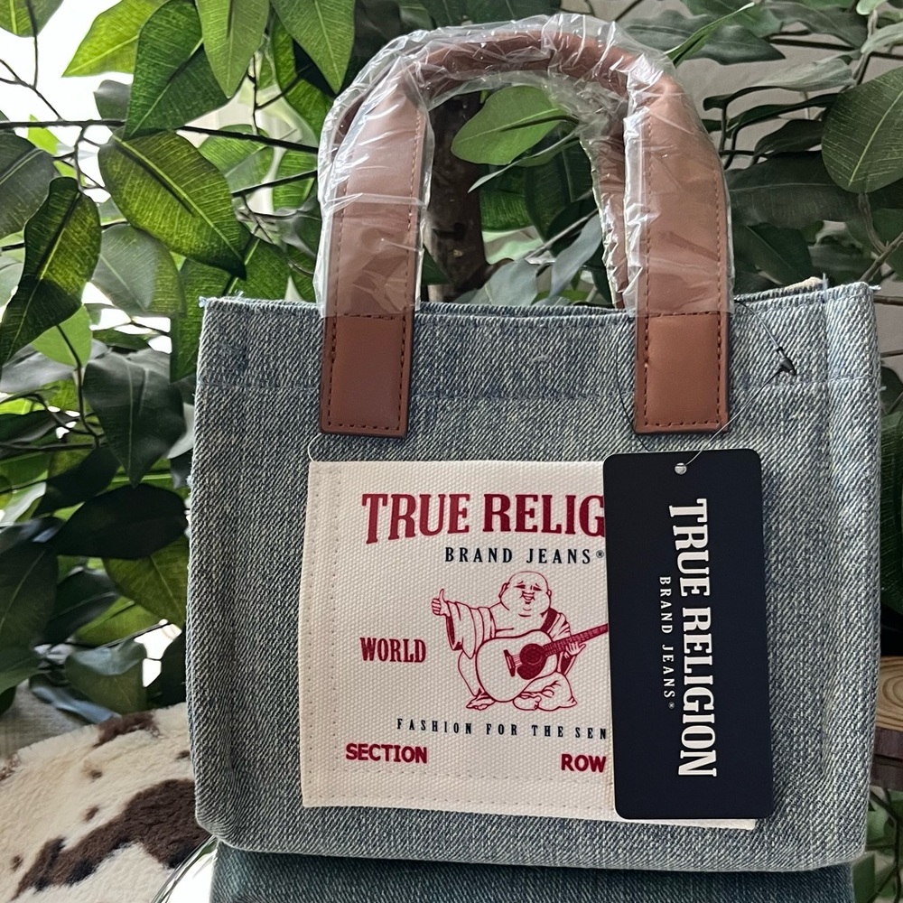 NWT True Religion Denim Tote with Brown Accents